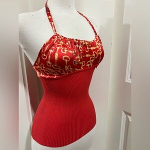 Vintage Bebé Red Halter Top with Gold Accents